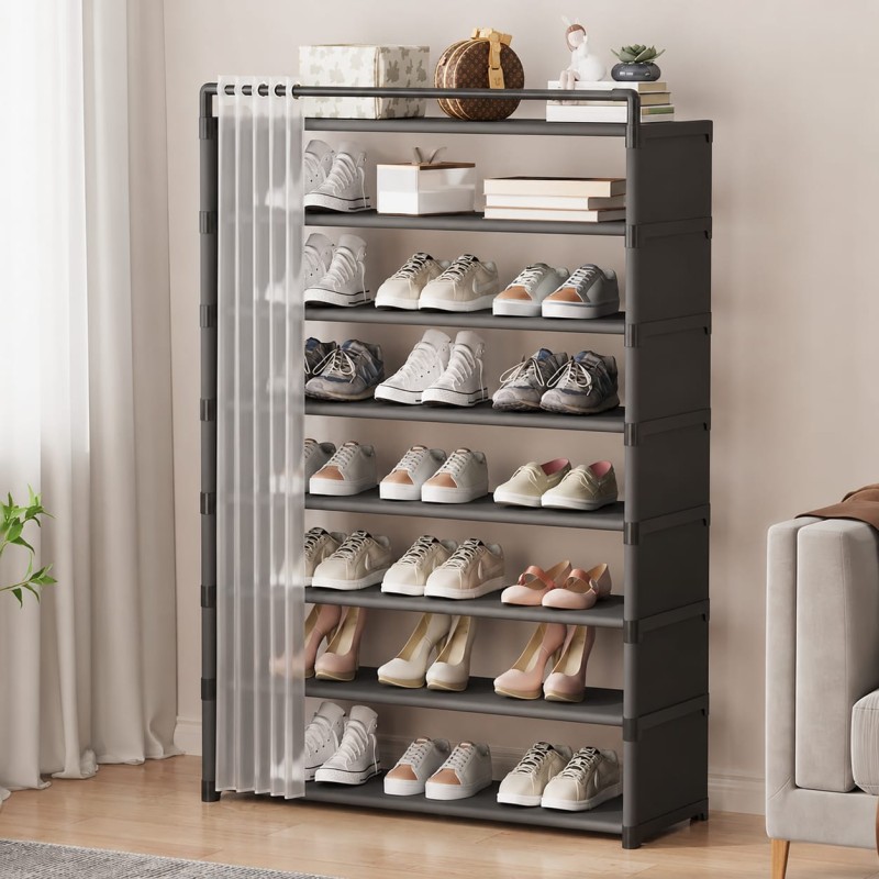 8-Layer Shoe Rack Organizer with Fabric Dustproof Cover 2 of 6