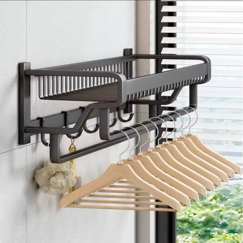Bathroom Wall Mounted Towel Rack Accessory with Hooks 2 of 6