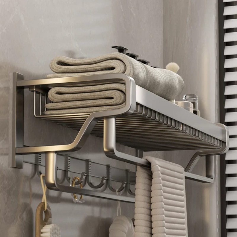 Bathroom Wall Mounted Towel Rack Accessory with Hooks 6 of 6
