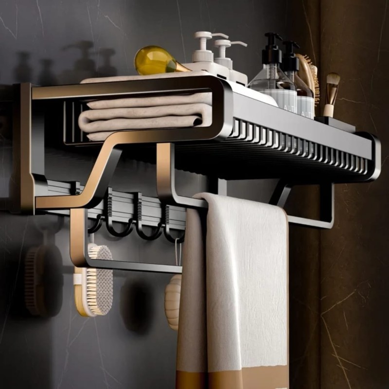 Bathroom Wall Mounted Towel Rack Accessory with Hooks 5 of 6