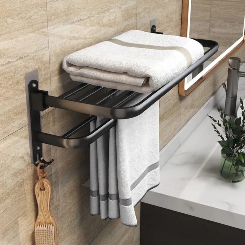 Bathroom wall mounted towel rack accessory with hooks 4 of 7