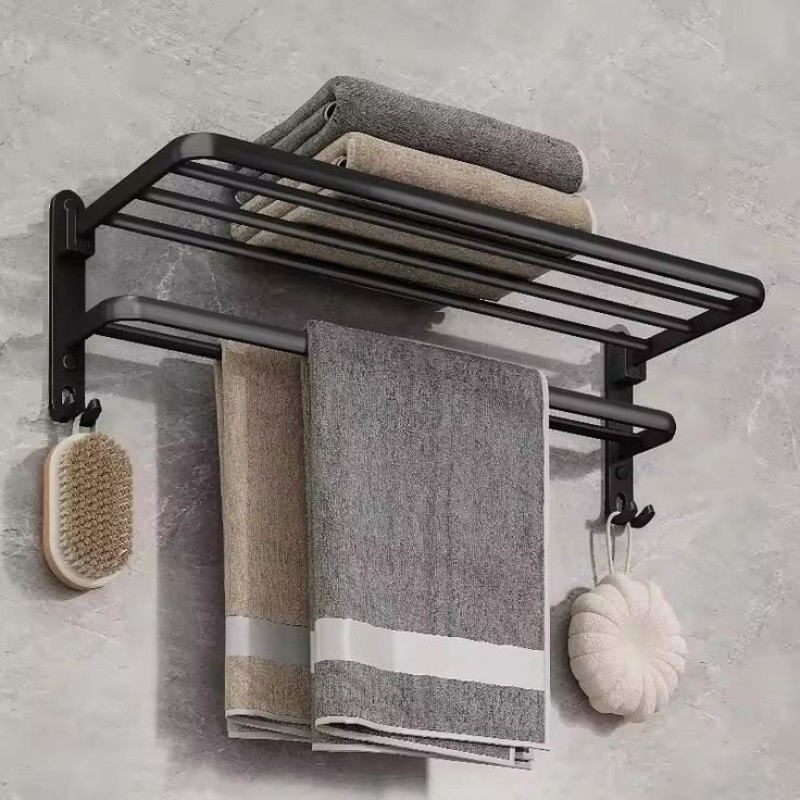 Bathroom wall mounted towel rack accessory with hooks 5 of 7