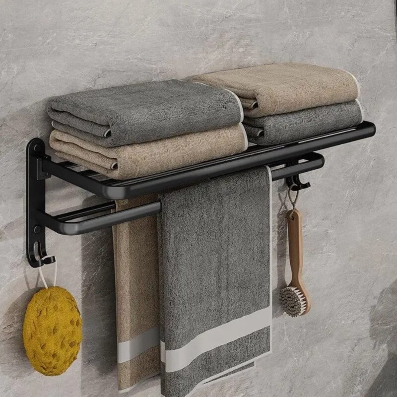 Bathroom wall mounted towel rack accessory with hooks 3 of 7