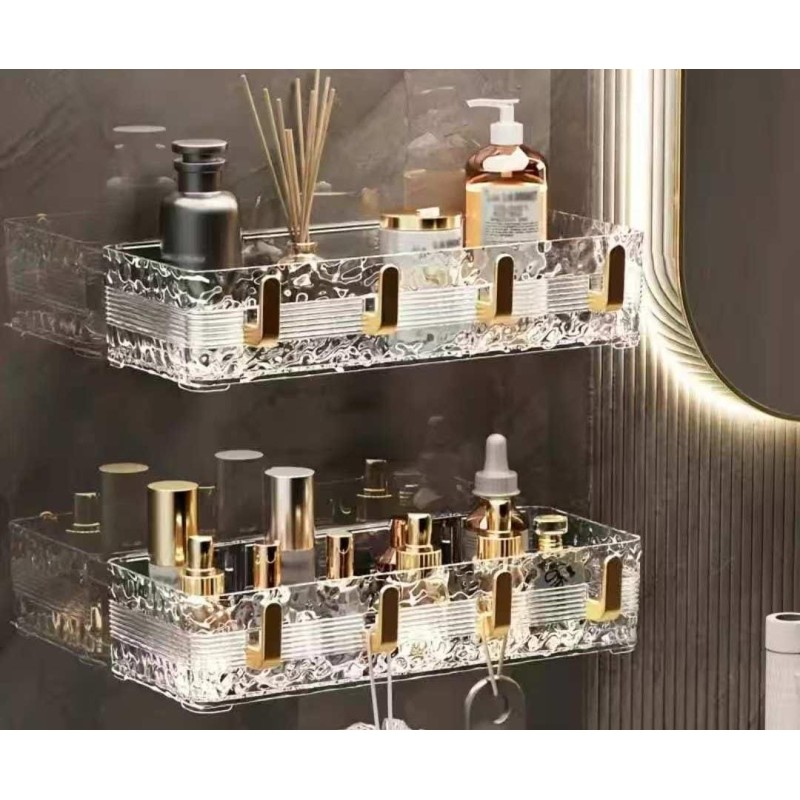 Acrylic Wave Patterned Storage Shelf with gold colored hooks 3 of 4