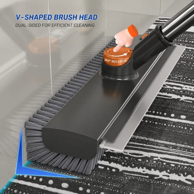 Premium Quality 3-in-1 Floor & Bathroom Cleaning Brush with Built-in Scraper/Squeegee & Clip 4 of 6