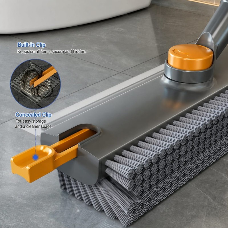 Premium Quality 3-in-1 Floor & Bathroom Cleaning Brush with Built-in Scraper/Squeegee & Clip 5 of 6