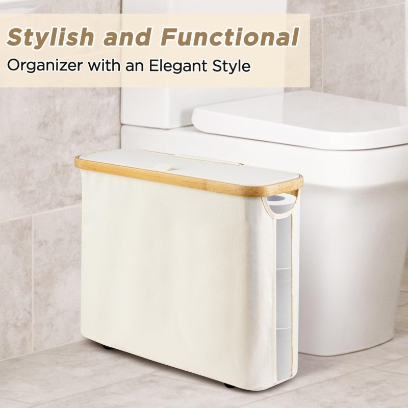 Slim Bathroom Storage Cabinet with Bamboo Lid 3 of 5