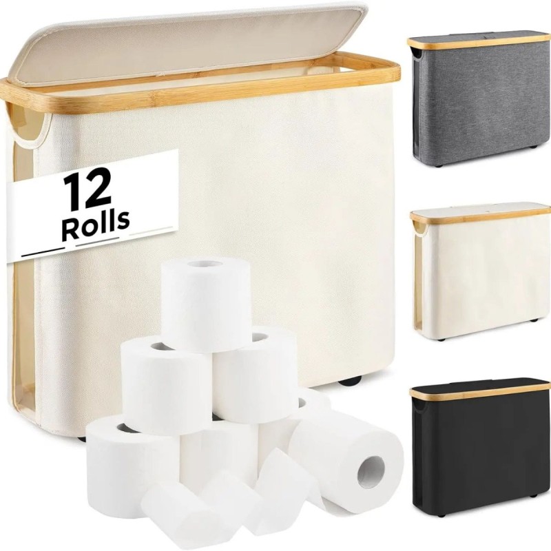 Slim Bathroom Storage Cabinet with Bamboo Lid 2 of 5