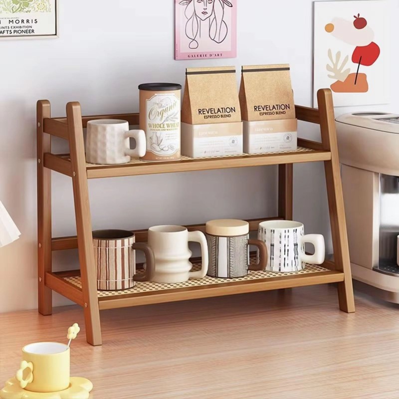 Wicker-Style Bamboo Countertop Storage Rack 2 of 4