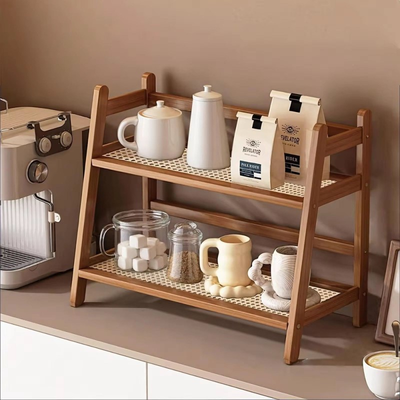 Wicker-Style Bamboo Countertop Storage Rack