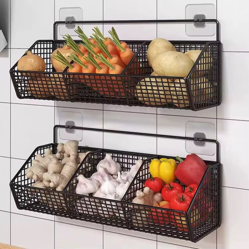 Wall mounted mesh kitchen storage rack 3 of 4