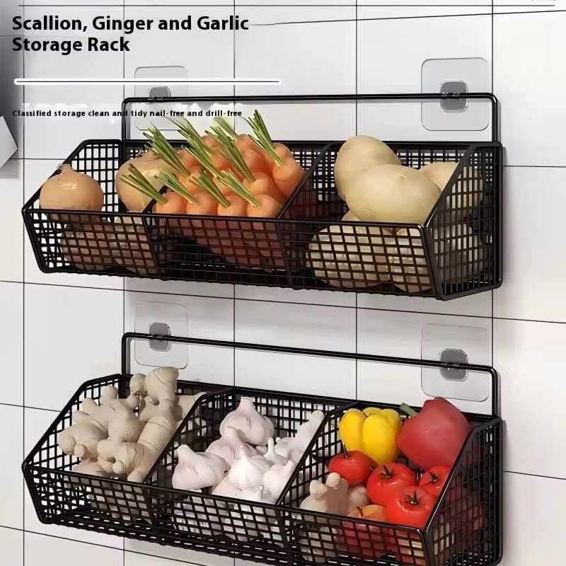 Wall mounted mesh kitchen storage rack 2 of 4