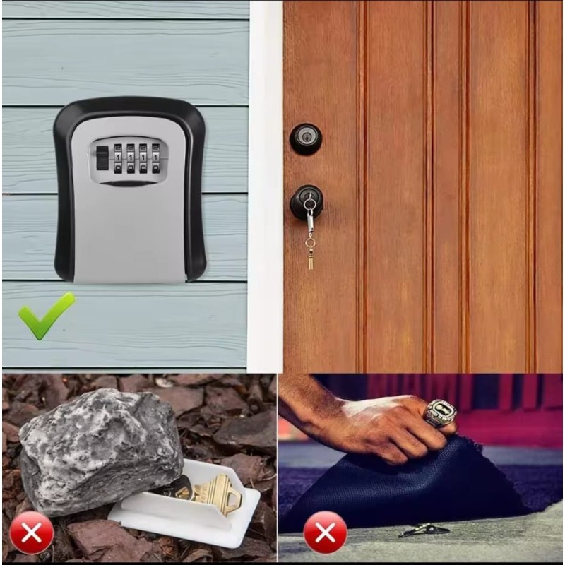 Wall-Mounted Key Lock Box Full Metallic 4-Digit Combination Key Safe Box with Resettable Key Password 4 of 4