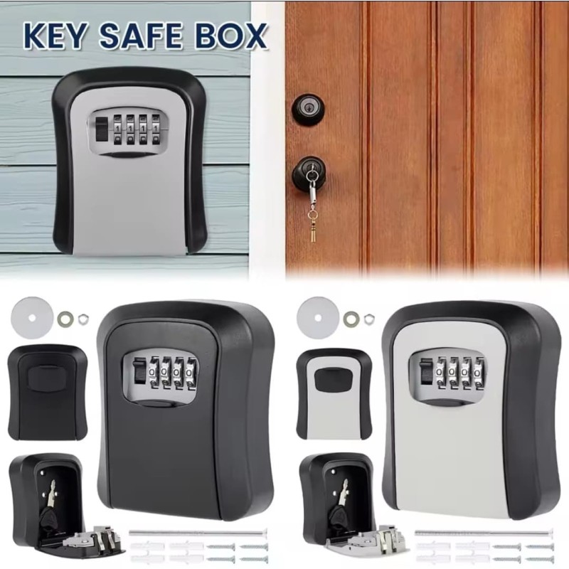 Wall-Mounted Key Lock Box Full Metallic 4-Digit Combination Key Safe Box with Resettable Key Password 3 of 4