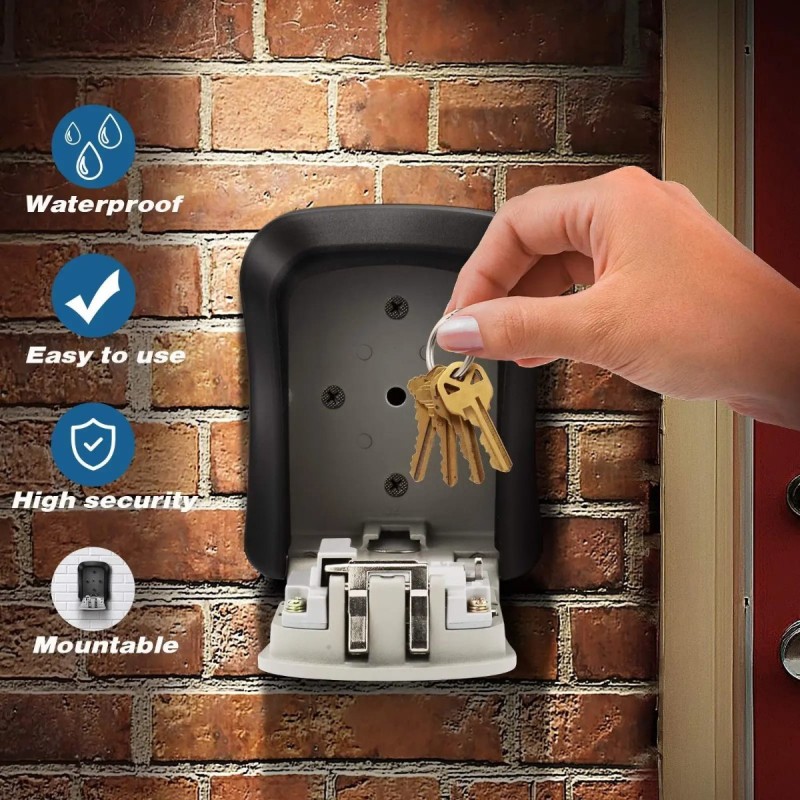Wall-Mounted Key Lock Box Full Metallic 4-Digit Combination Key Safe Box with Resettable Key Password 2 of 4
