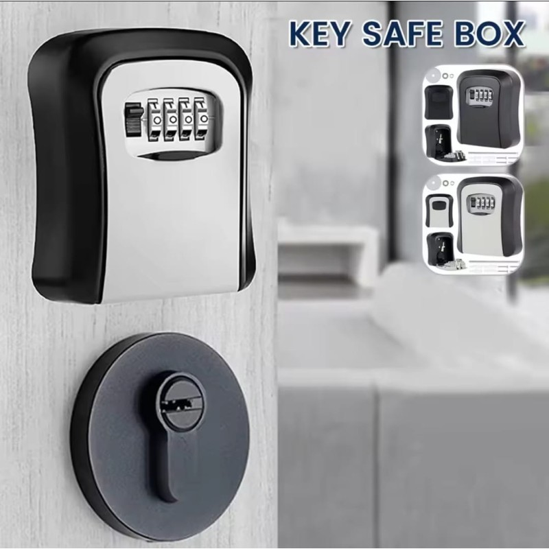 Wall-Mounted Key Lock Box Full Metallic 4-Digit Combination Key Safe Box with Resettable Key Password