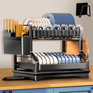 Black 2-Tier Stainless Steel Dish Rack